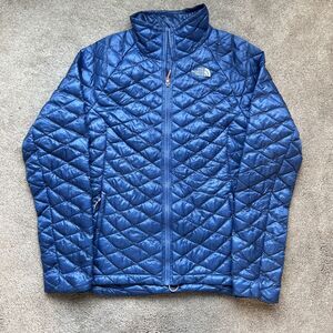 North Face Thermoball Puffer Jacket Women Small Blue Hooded Eco Friendly Outdoor